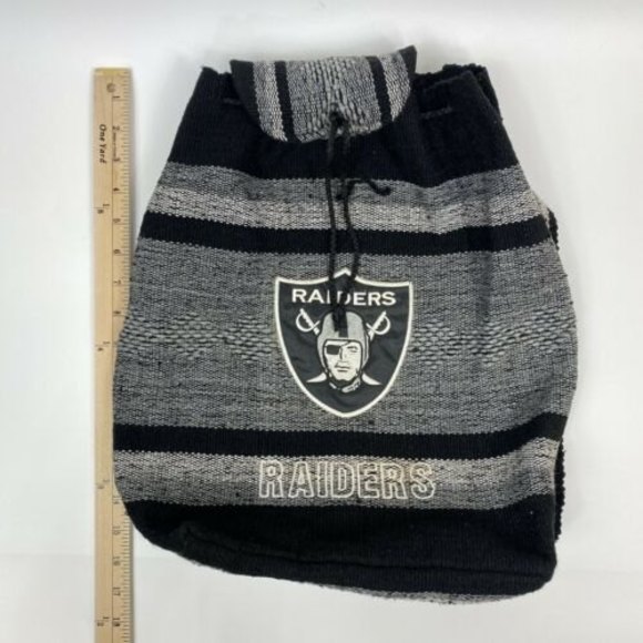 Raiders Black And White Fabric Drawstring backpack Football String Nation Skull